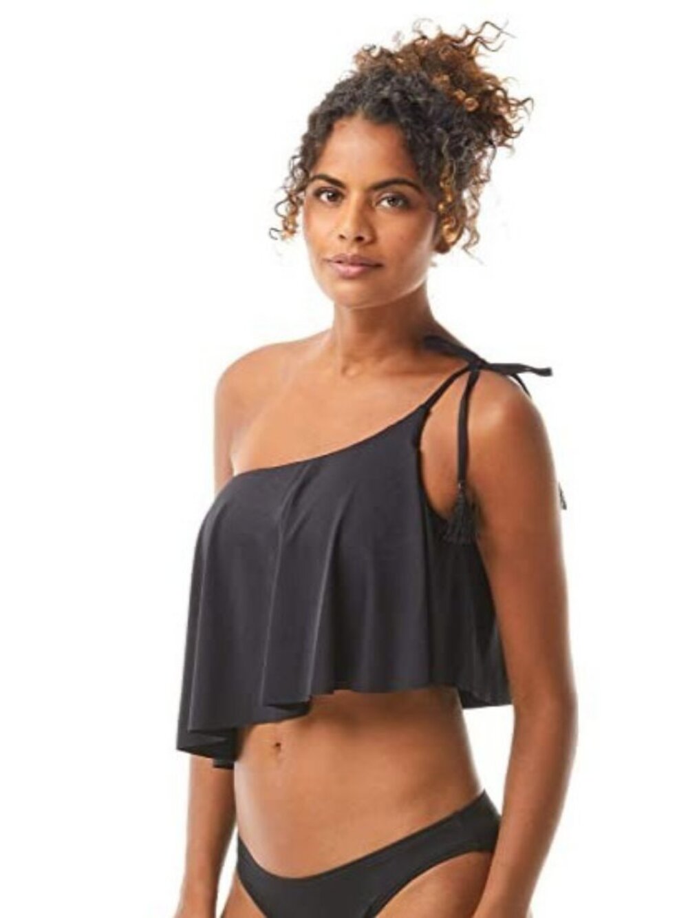 Vince Camuto Solid Black Riviera Strapless Draped Tankini Swim Top Size S